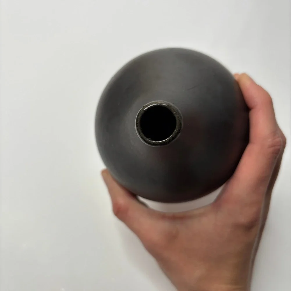 West Elm Black & Tan Two Tone Ceramic Bud Vase Mid Century Modern Minimalist MCM